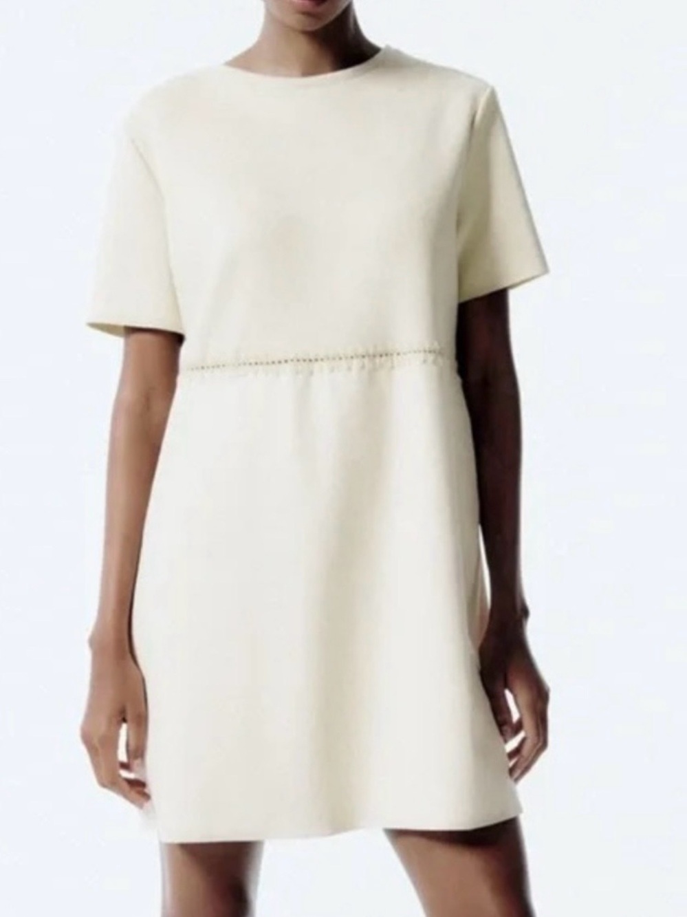 Zara Cream Short-Sleeve Mini Dress